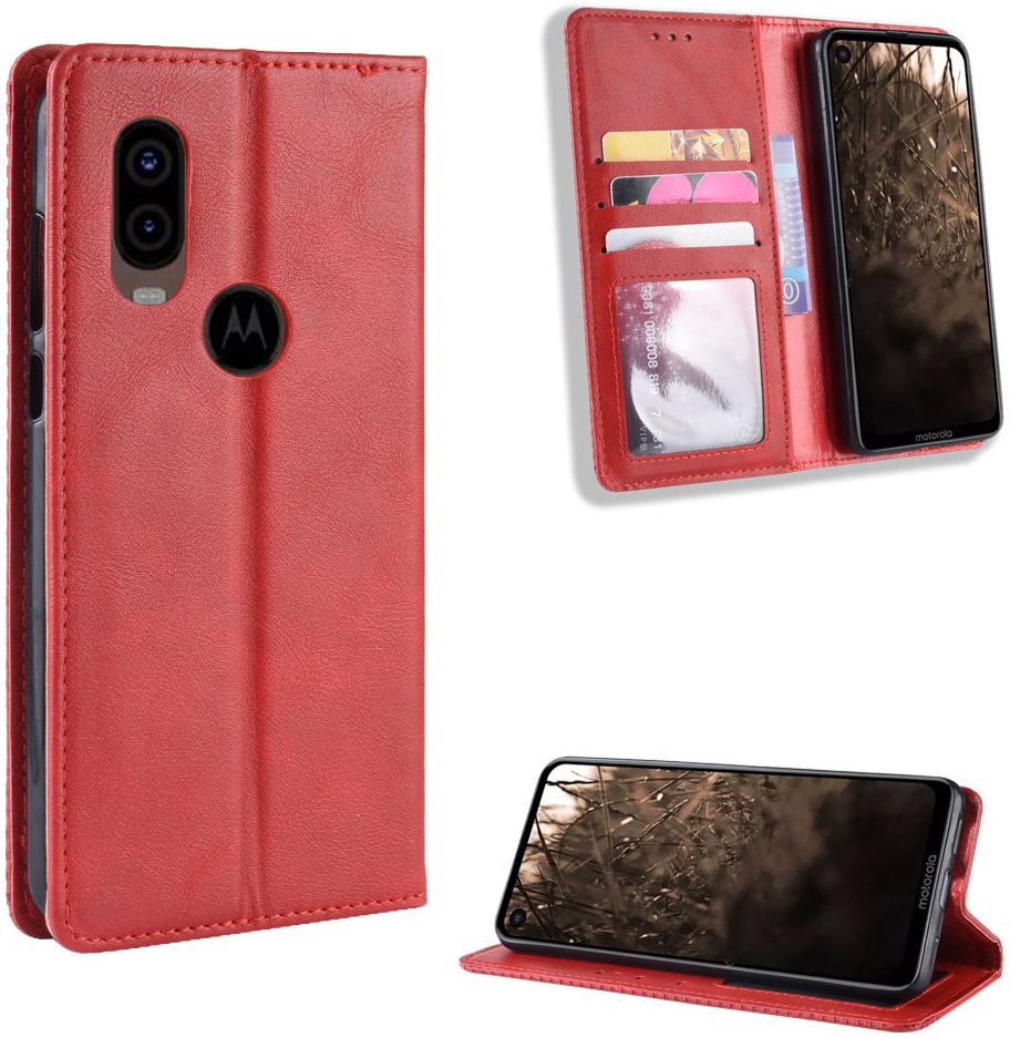 Motorola One Vision Portemonnee Hoesje met Standaard Functie Rood afbeelding 4