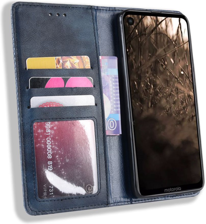 Motorola One Vision Portemonnee Hoesje met Standaard Functie Blauw afbeelding 1