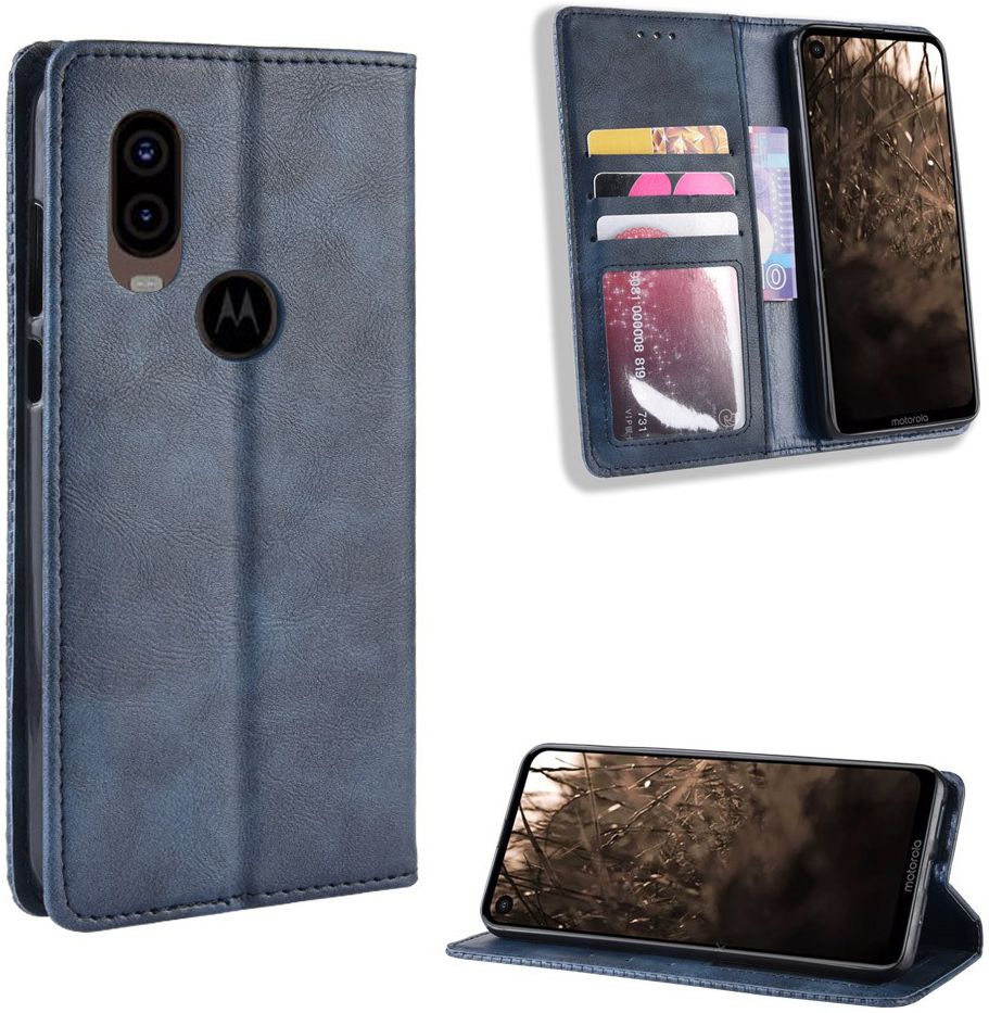 Motorola One Vision Portemonnee Hoesje met Standaard Functie Blauw afbeelding 5