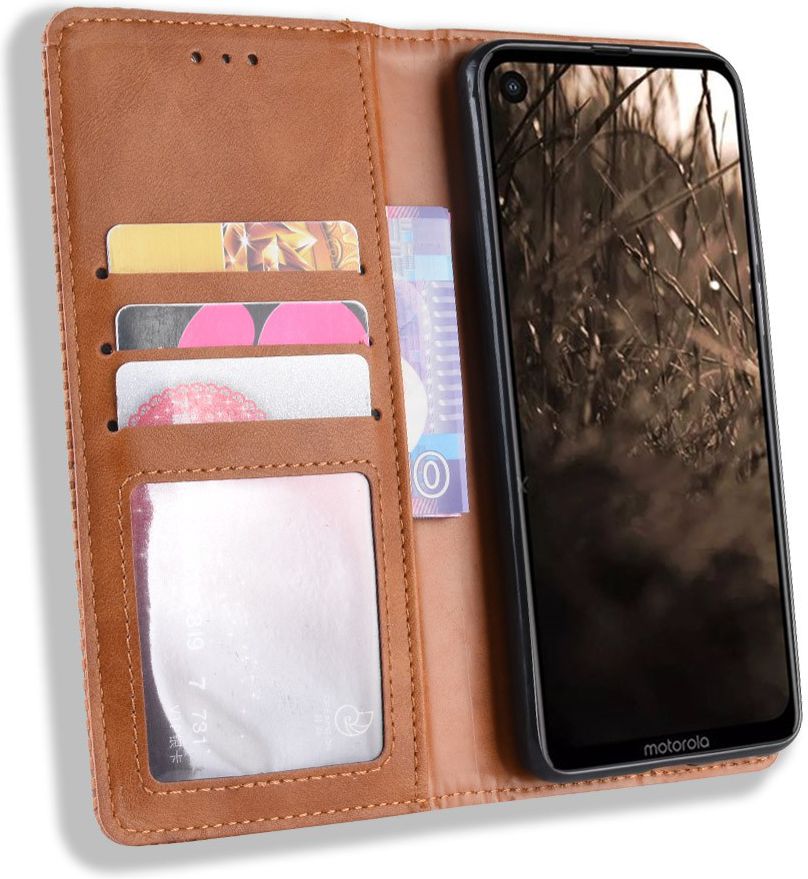 Motorola One Vision Portemonnee Hoesje met Standaard Functie Bruin afbeelding 1