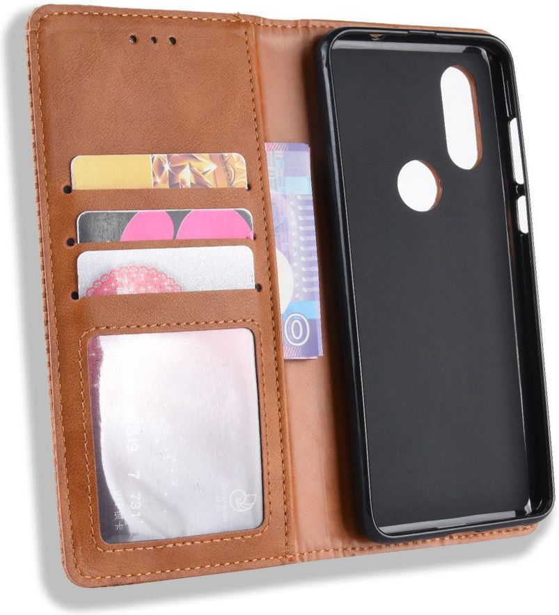 Motorola One Vision Portemonnee Hoesje met Standaard Functie Bruin afbeelding 12