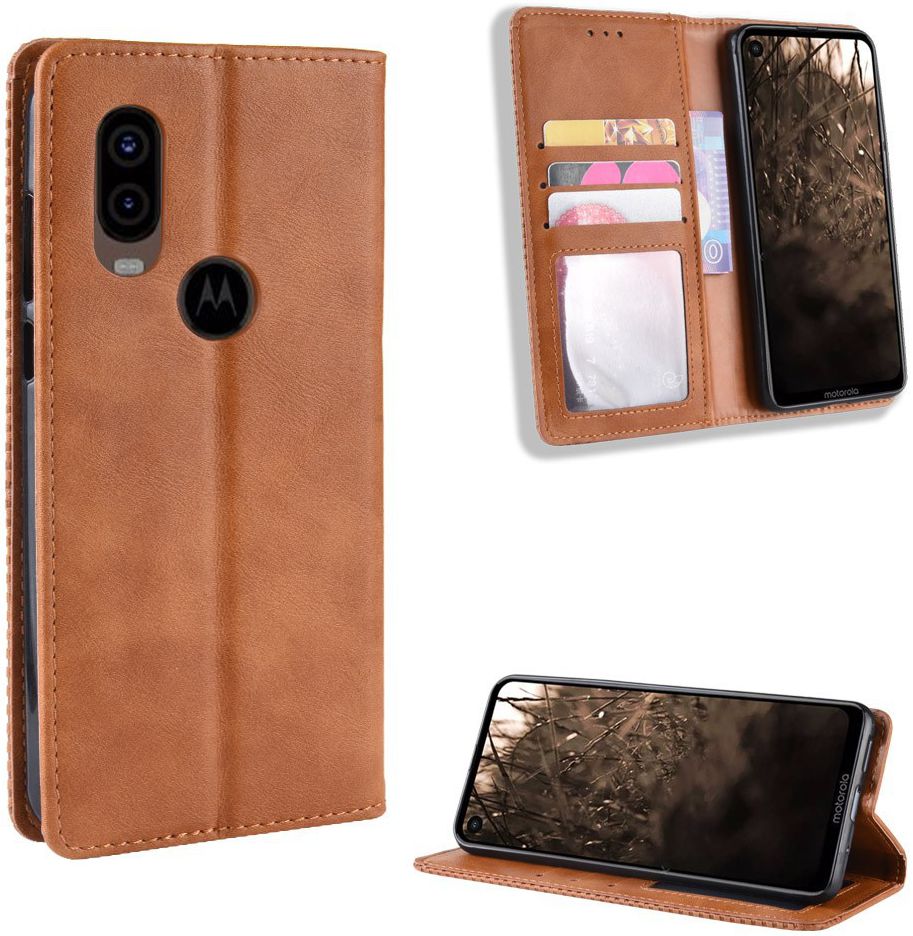 Motorola One Vision Portemonnee Hoesje met Standaard Functie Bruin afbeelding 6