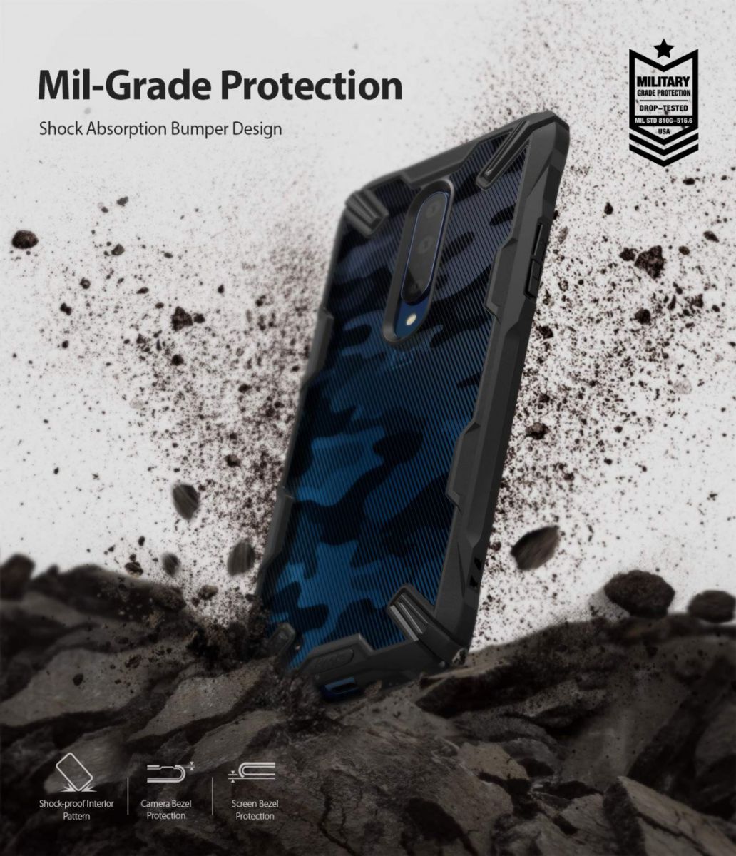 Ringke Fusion X OnePlus 7 Pro Back Cover Hoesje Camo Zwart afbeelding 5
