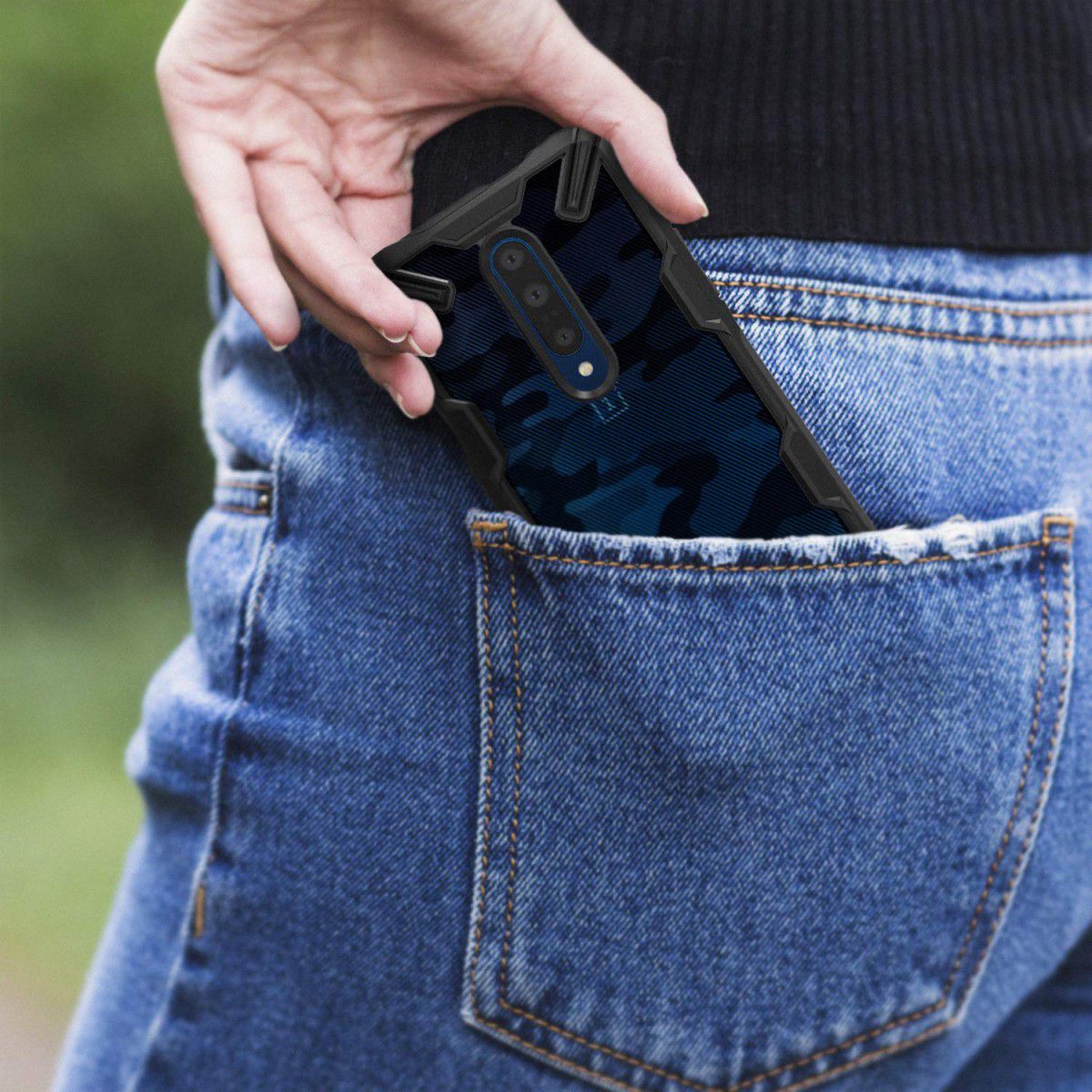 Ringke Fusion X OnePlus 7 Pro Back Cover Hoesje Camo Zwart afbeelding 8