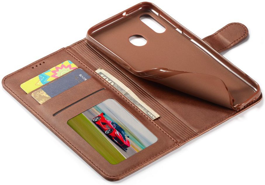 Samsung Galaxy M20 Power Stand Portemonnee Bookcase Hoesje Bruin afbeelding 6