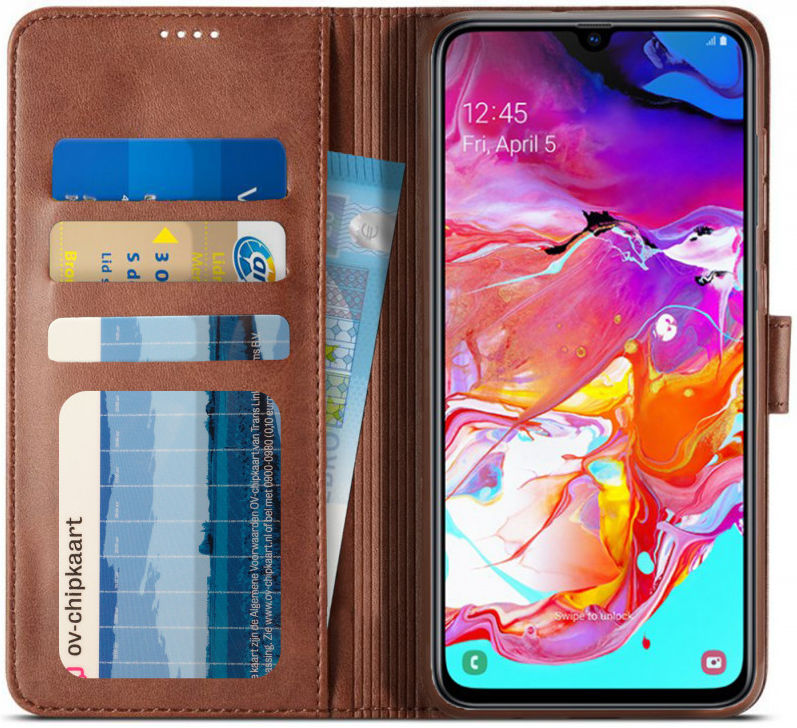 Samsung Galaxy A70 Stand Portemonnee Bookcase Hoesje Donkerbruin afbeelding 2