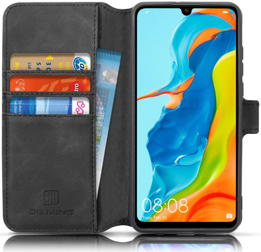 Huawei P30 Lite Retro Portemonnee Hoesje Zwart afbeelding 1