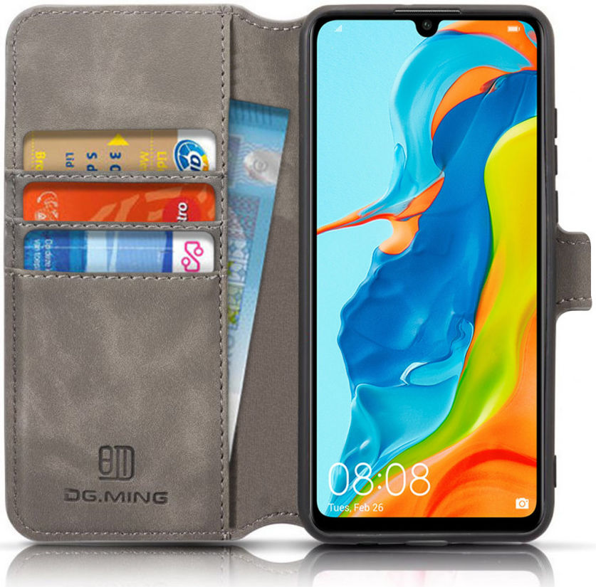 Huawei P30 Lite Retro Portemonnee Hoesje Grijs afbeelding 1
