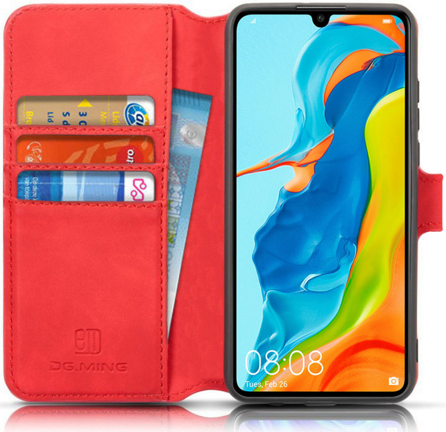 Huawei P30 Lite Retro Portemonnee Hoesje Rood afbeelding 1