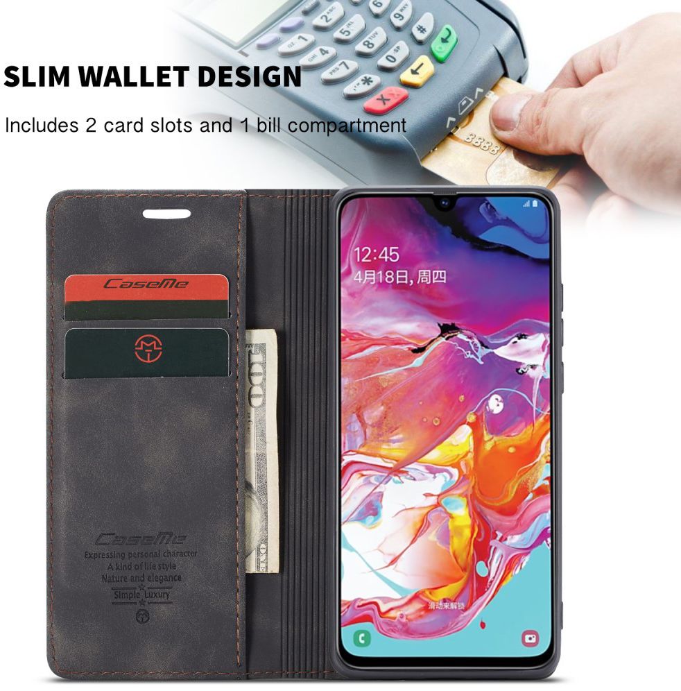 Samsung Galaxy A70 Retro Portemonnee Hoesje Zwart afbeelding 6
