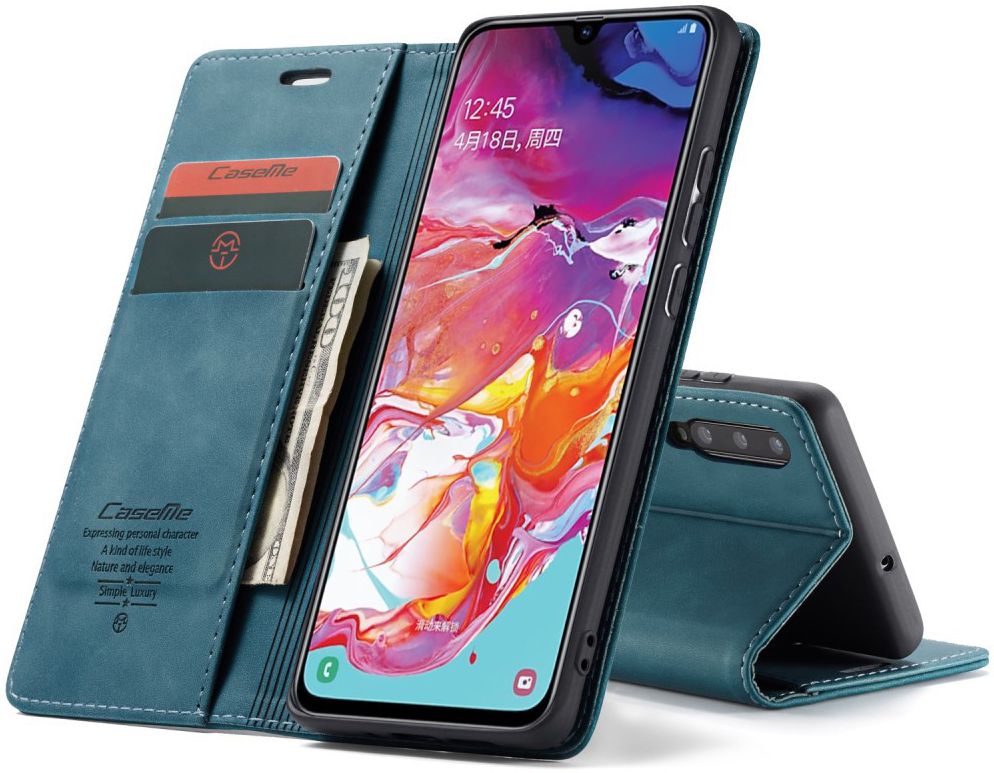 Samsung Galaxy A70 Retro Portemonnee Hoesje Blauw afbeelding 1