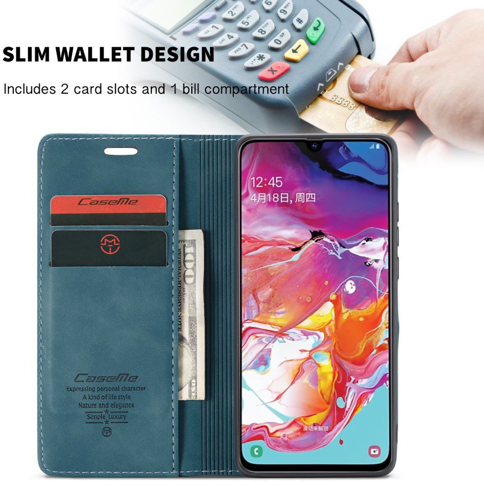 Samsung Galaxy A70 Retro Portemonnee Hoesje Blauw afbeelding 3
