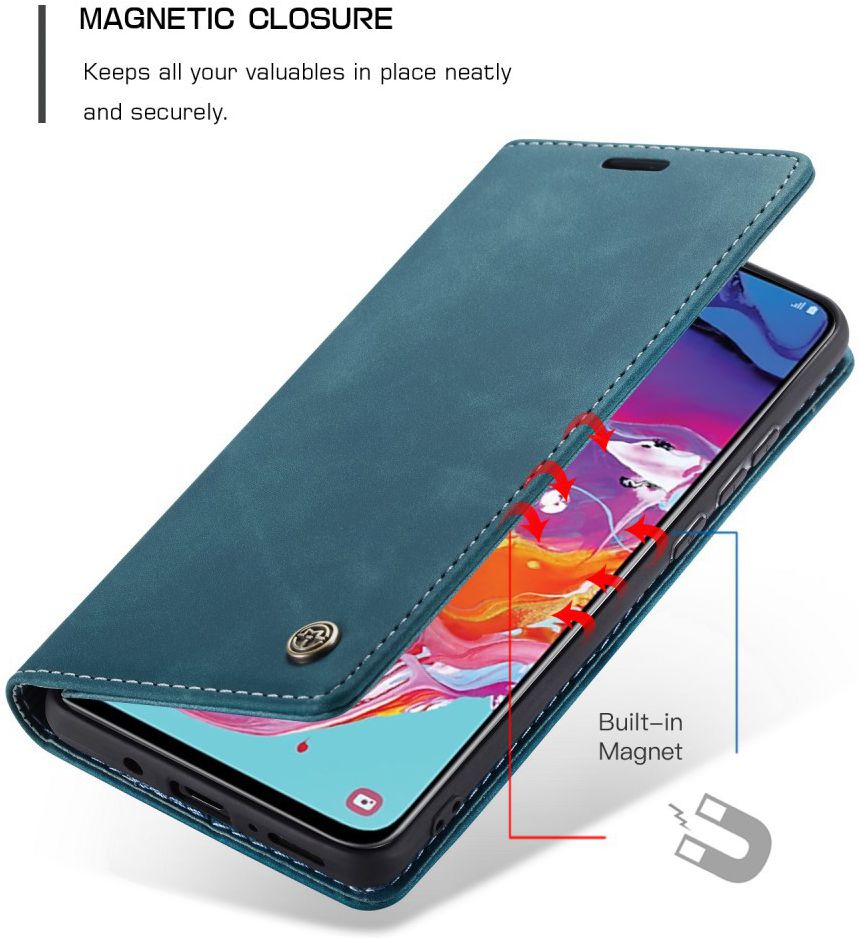 Samsung Galaxy A70 Retro Portemonnee Hoesje Blauw afbeelding 4