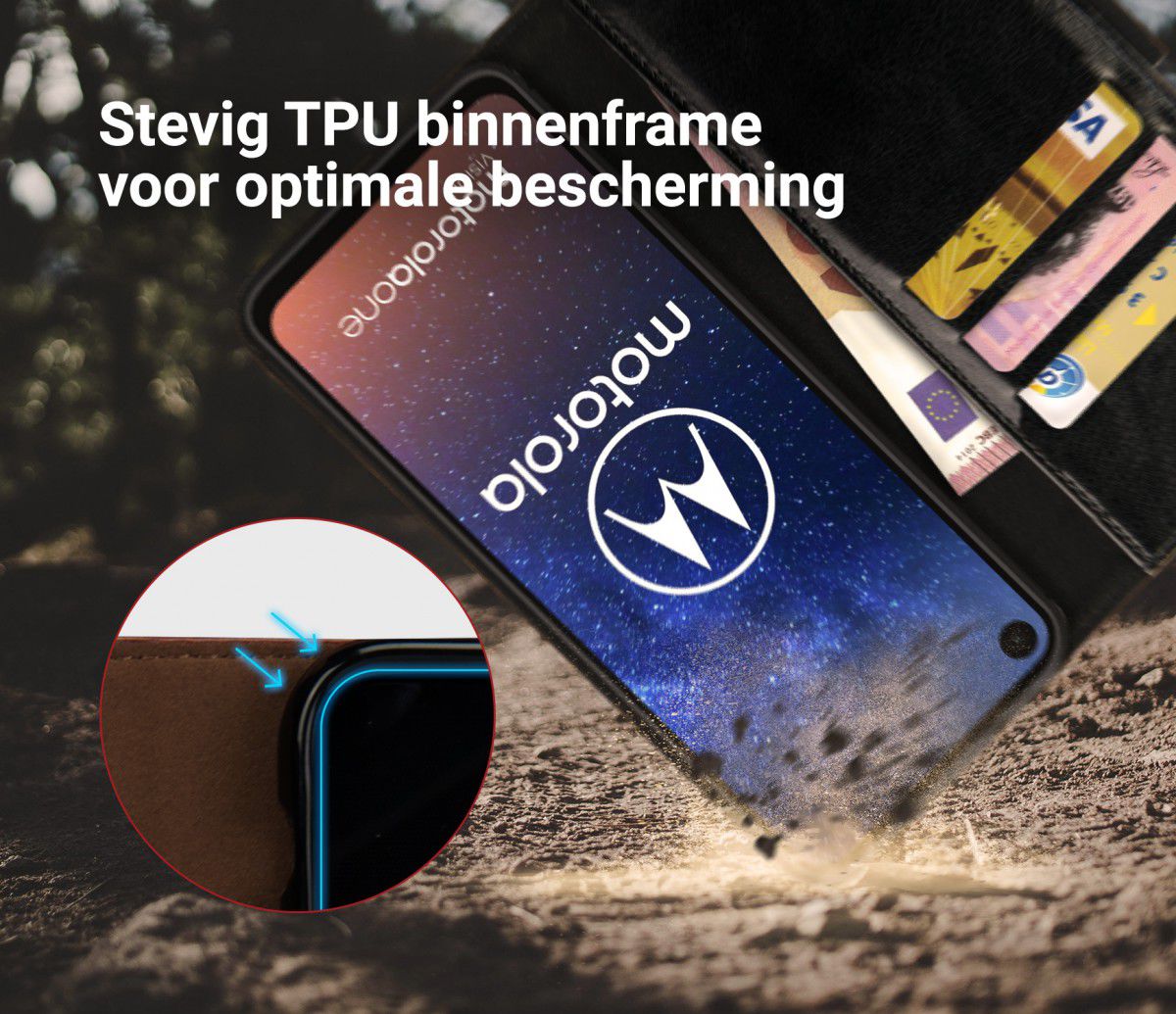 Rosso Element Motorola One Vision Hoesje Book Cover Zwart afbeelding 6