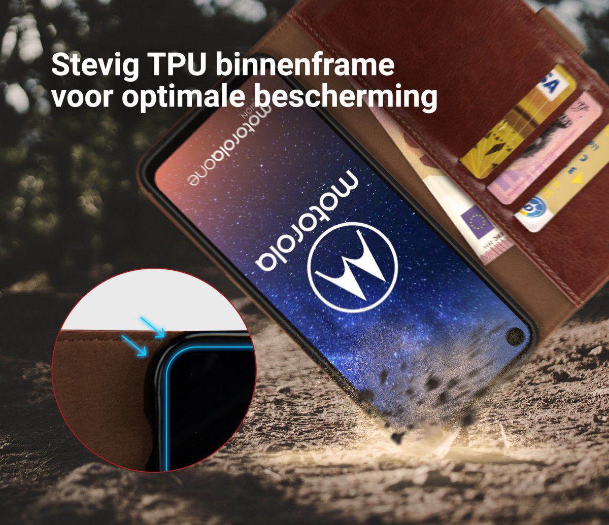 Rosso Element Motorola One Vision Hoesje Book Cover Bruin afbeelding 6