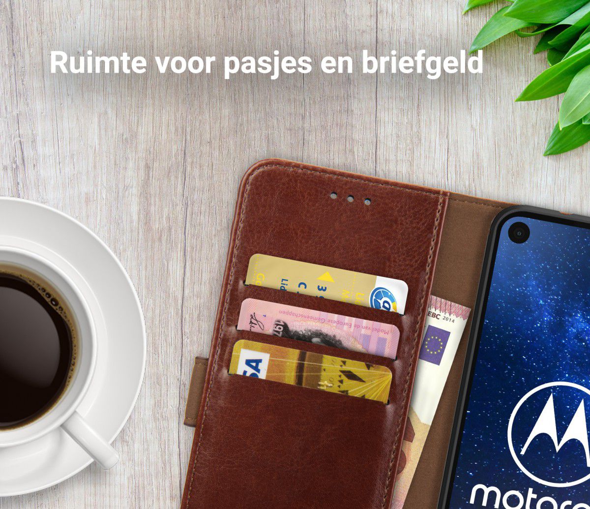 Rosso Element Motorola One Vision Hoesje Book Cover Bruin afbeelding 8