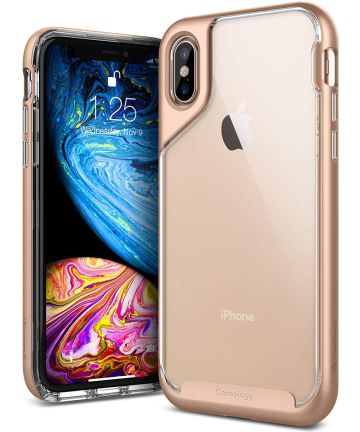 Caseology Skyfall Apple iPhone XS / X Hoesje Transparant/Roze Goud Hoesjes