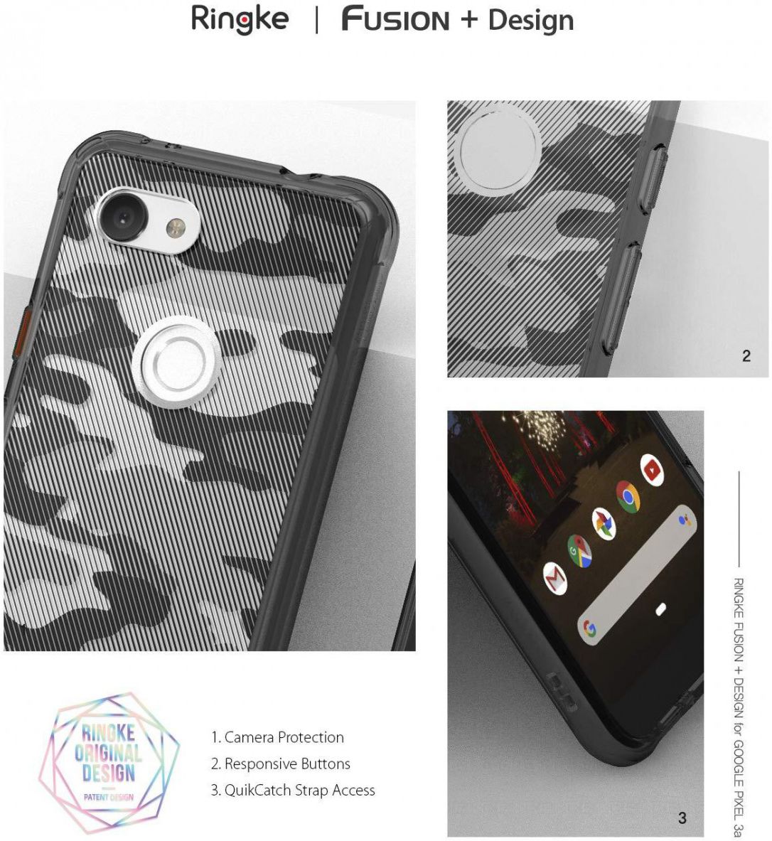 Ringke Fusion Google Pixel 3a Hoesje Camo Zwart afbeelding 7