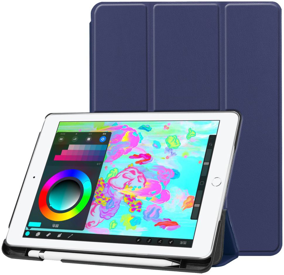 Apple iPad 2017 / 2018 / Air / Air 2 Tri-Fold Hoes Donker Blauw afbeelding 1