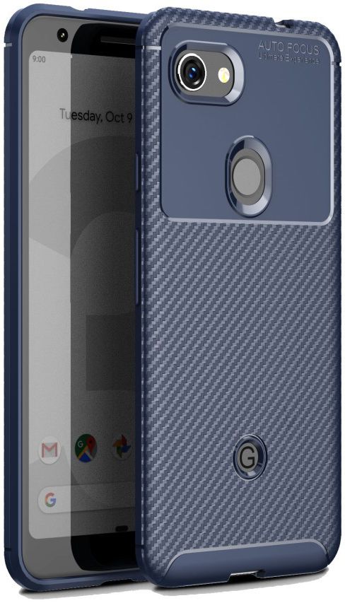 Google Pixel 3a Siliconen Carbon Hoesje Blauw afbeelding 1