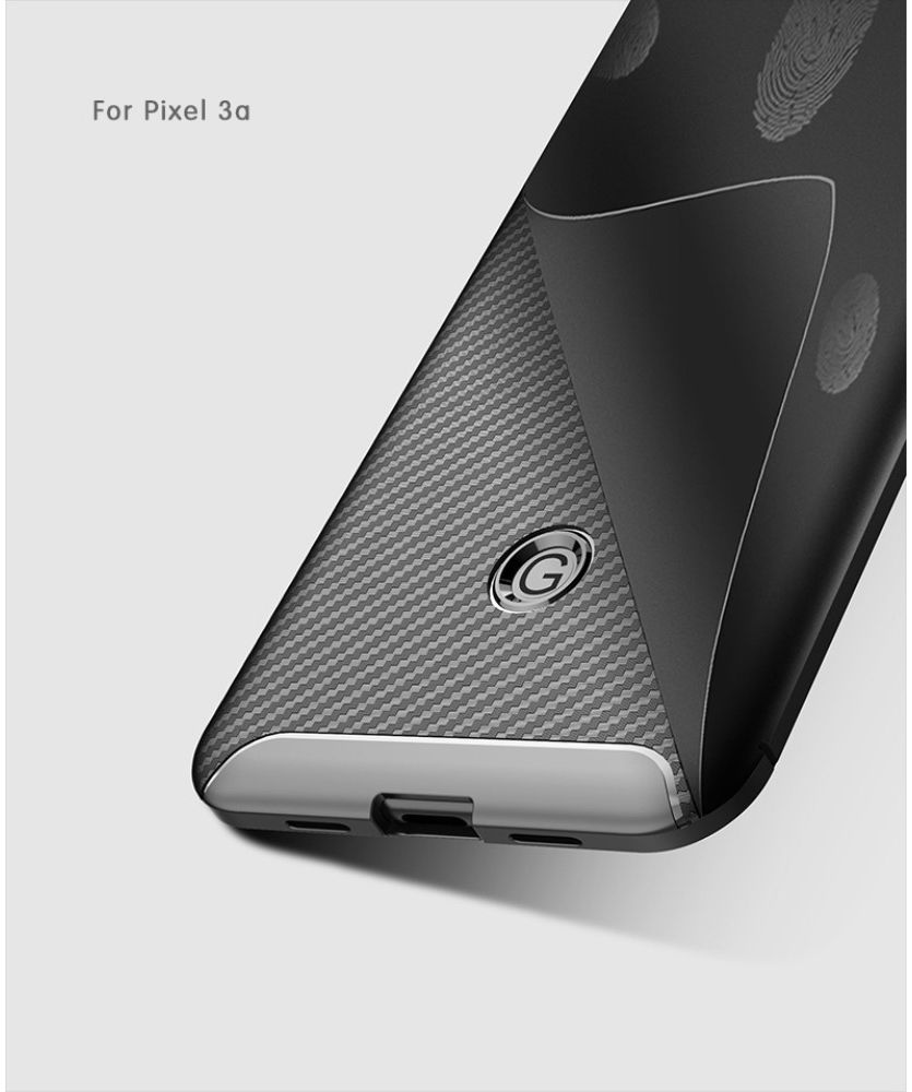 Google Pixel 3a Siliconen Carbon Hoesje Blauw afbeelding 5