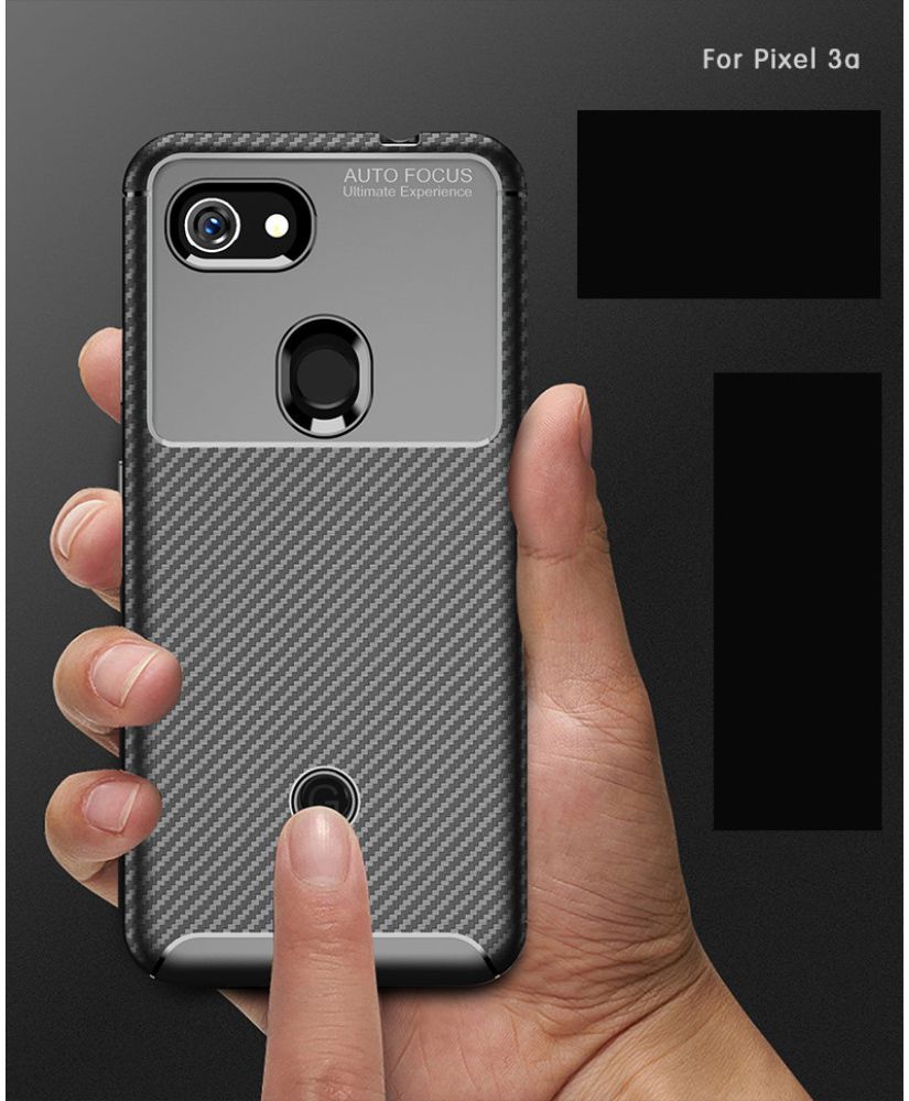 Google Pixel 3a Siliconen Carbon Hoesje Blauw afbeelding 6