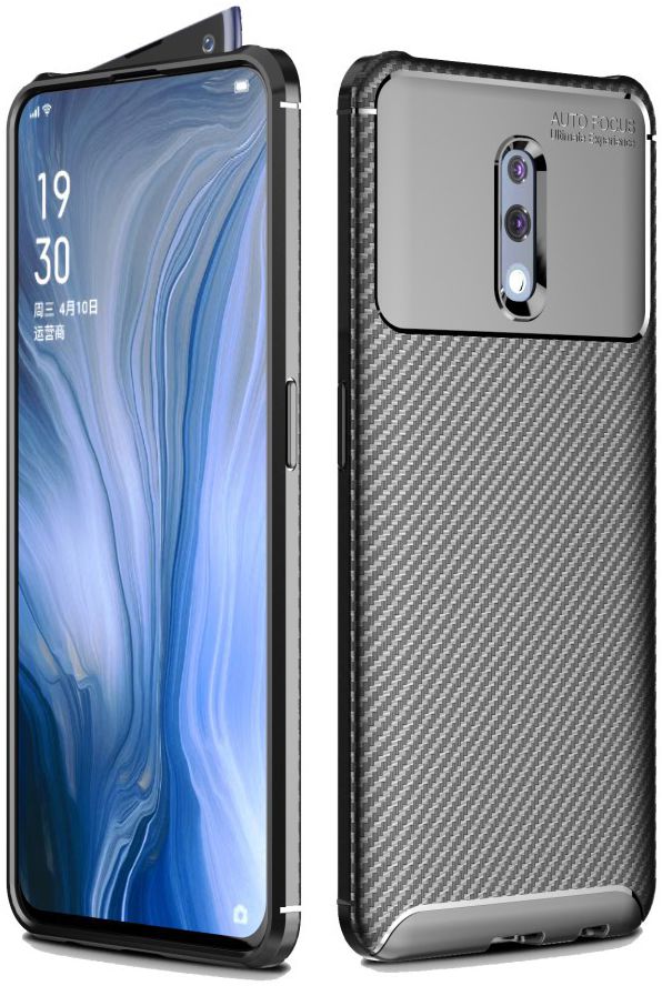 Oppo Reno Siliconen Carbon Hoesje Zwart afbeelding 1