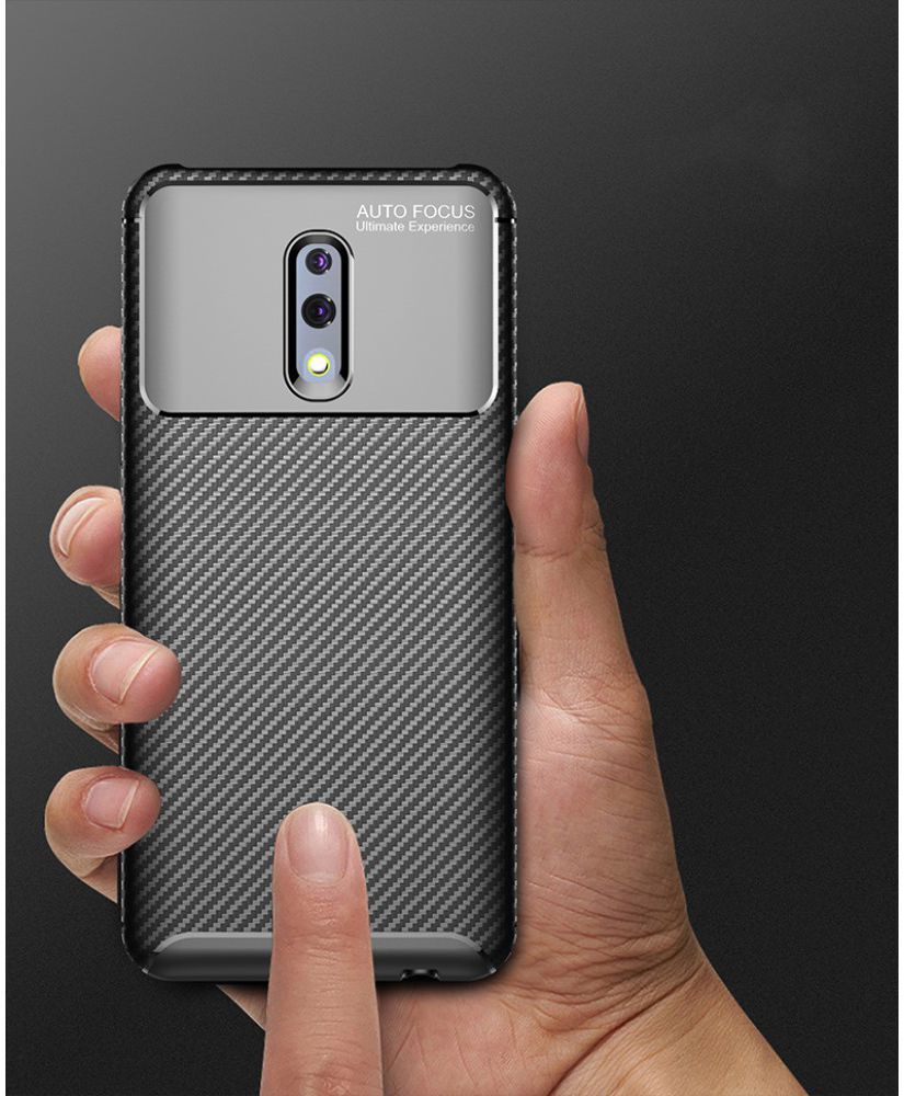 Oppo Reno Siliconen Carbon Hoesje Zwart afbeelding 16