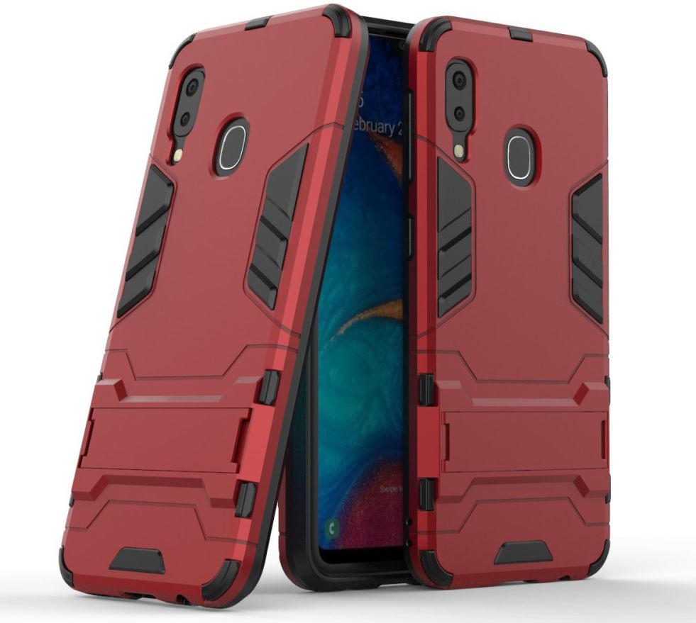 Samsung Galaxy A20E Hybride Stand Hoesje Rood afbeelding 2