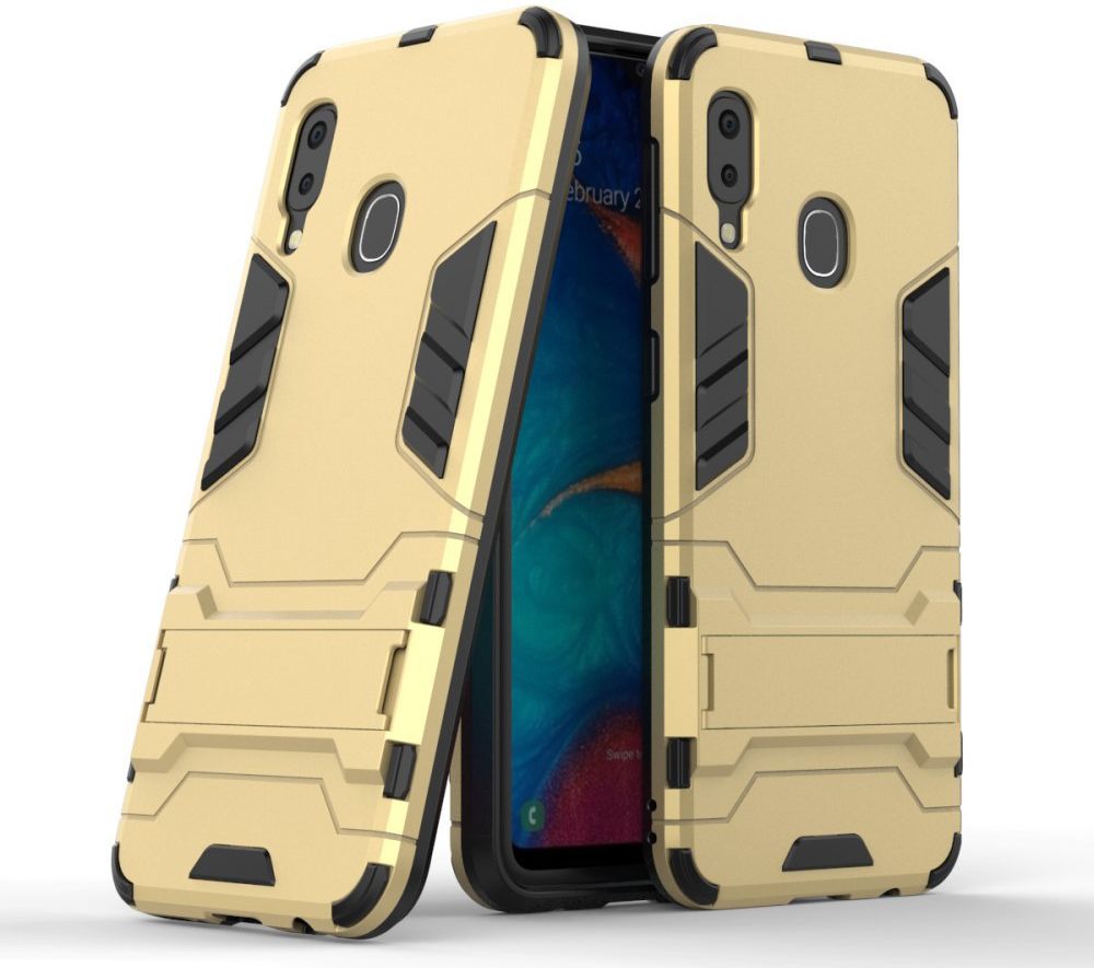 Samsung Galaxy A20E Hybride Stand Hoesje Goud afbeelding 2