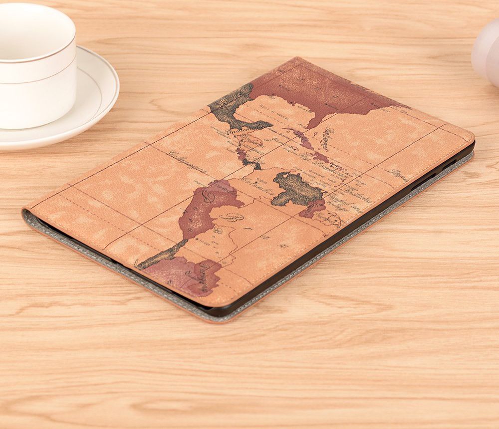 Galaxy Tab A 10.1 (2019) Portemonnee Hoesje met Kaart Print Bruin afbeelding 8