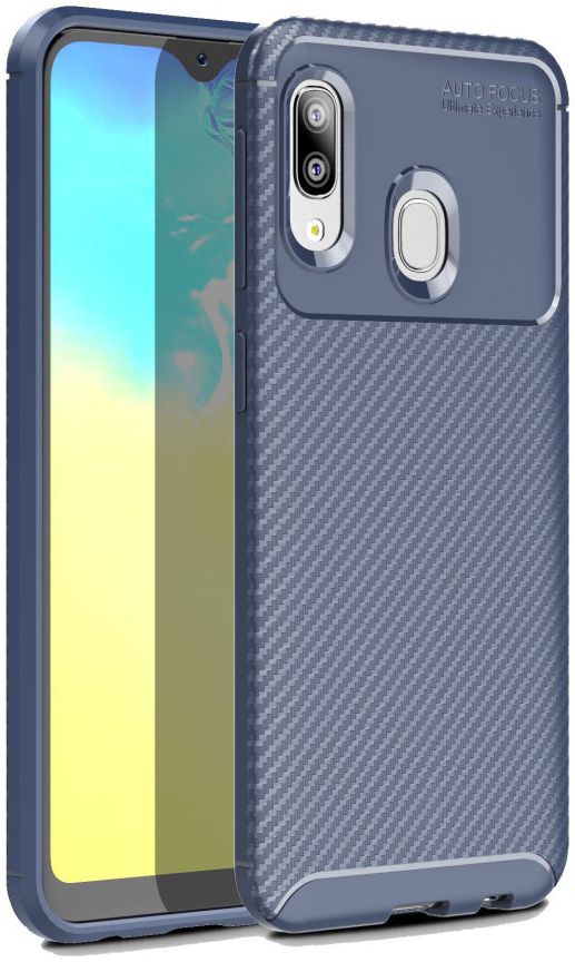 Samsung Galaxy A20E Siliconen Carbon Hoesje Blauw afbeelding 1