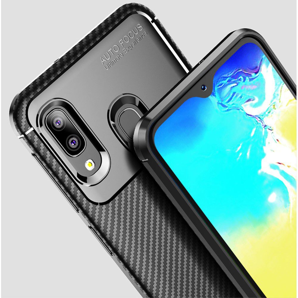 Samsung Galaxy A20E Siliconen Carbon Hoesje Blauw afbeelding 11
