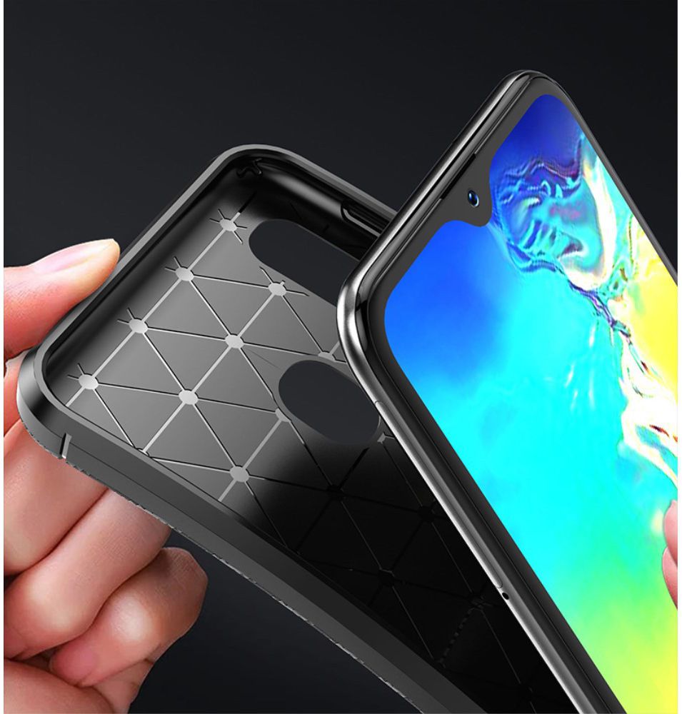 Samsung Galaxy A20E Siliconen Carbon Hoesje Blauw afbeelding 12