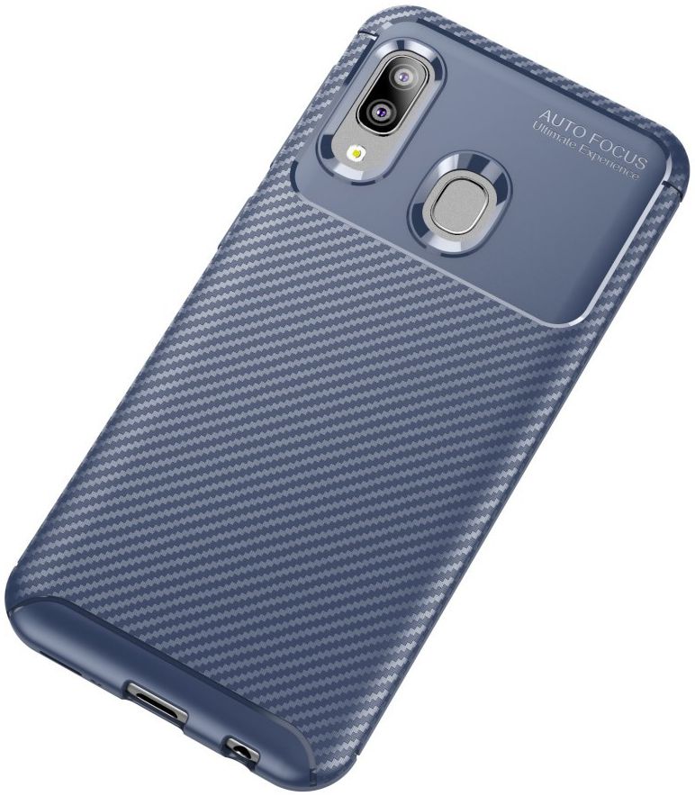 Samsung Galaxy A20E Siliconen Carbon Hoesje Blauw afbeelding 2