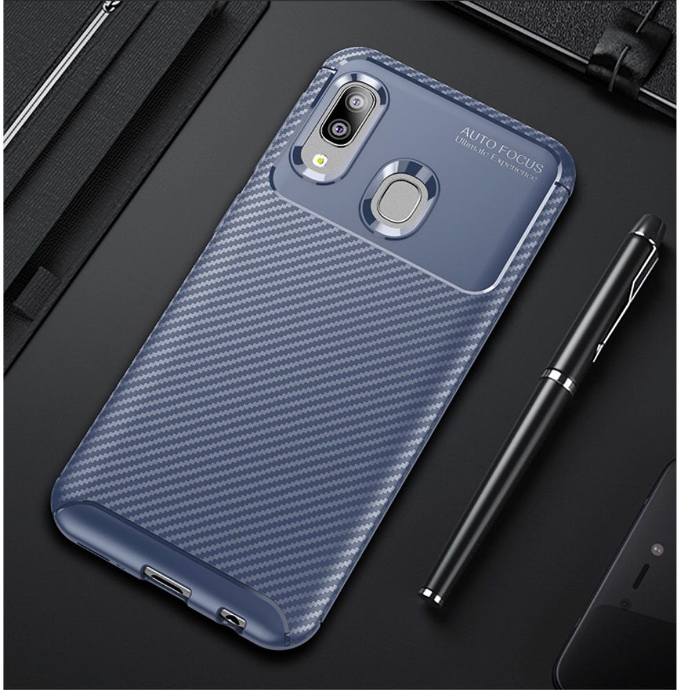 Samsung Galaxy A20E Siliconen Carbon Hoesje Blauw afbeelding 4