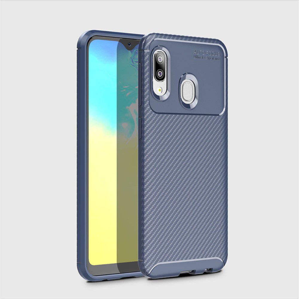 Samsung Galaxy A20E Siliconen Carbon Hoesje Blauw afbeelding 5
