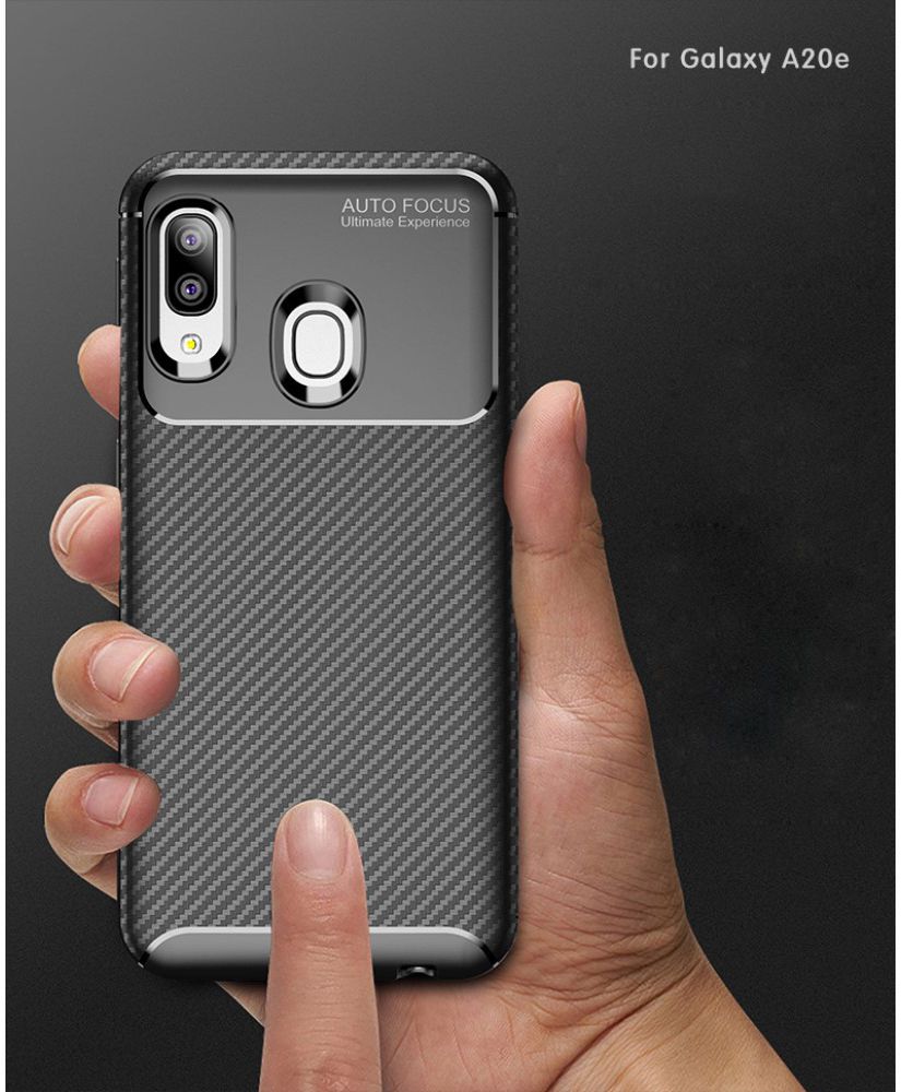 Samsung Galaxy A20E Siliconen Carbon Hoesje Blauw afbeelding 10