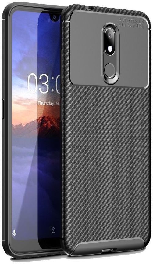 Nokia 3.2 Siliconen Carbon Hoesje Zwart afbeelding 1