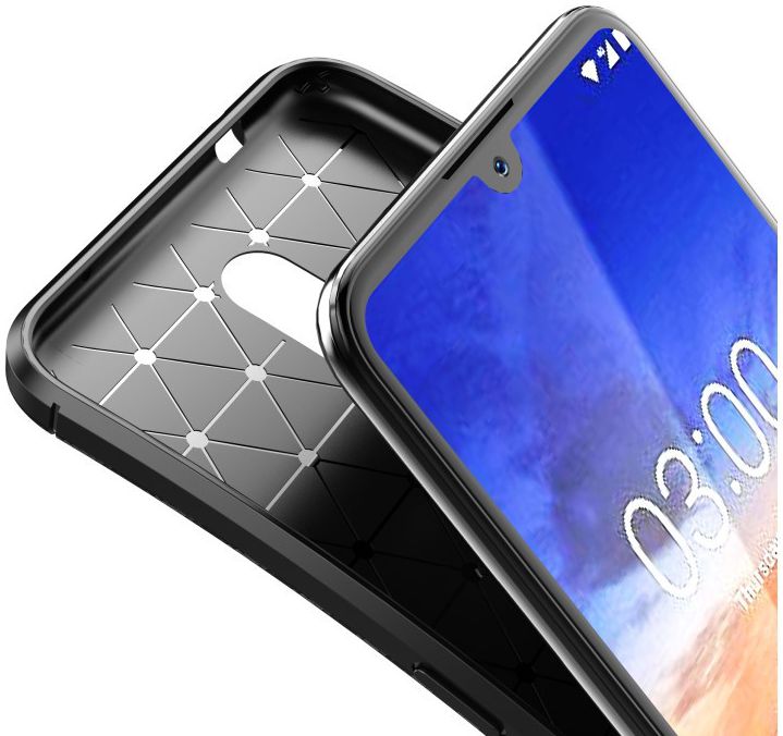Nokia 3.2 Siliconen Carbon Hoesje Zwart afbeelding 2
