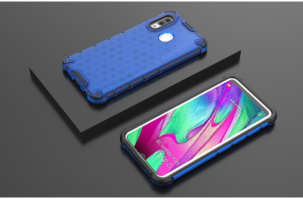 Samsung Galaxy A40 Hybride Honinggraat Hoesje Transparant Blauw afbeelding 3