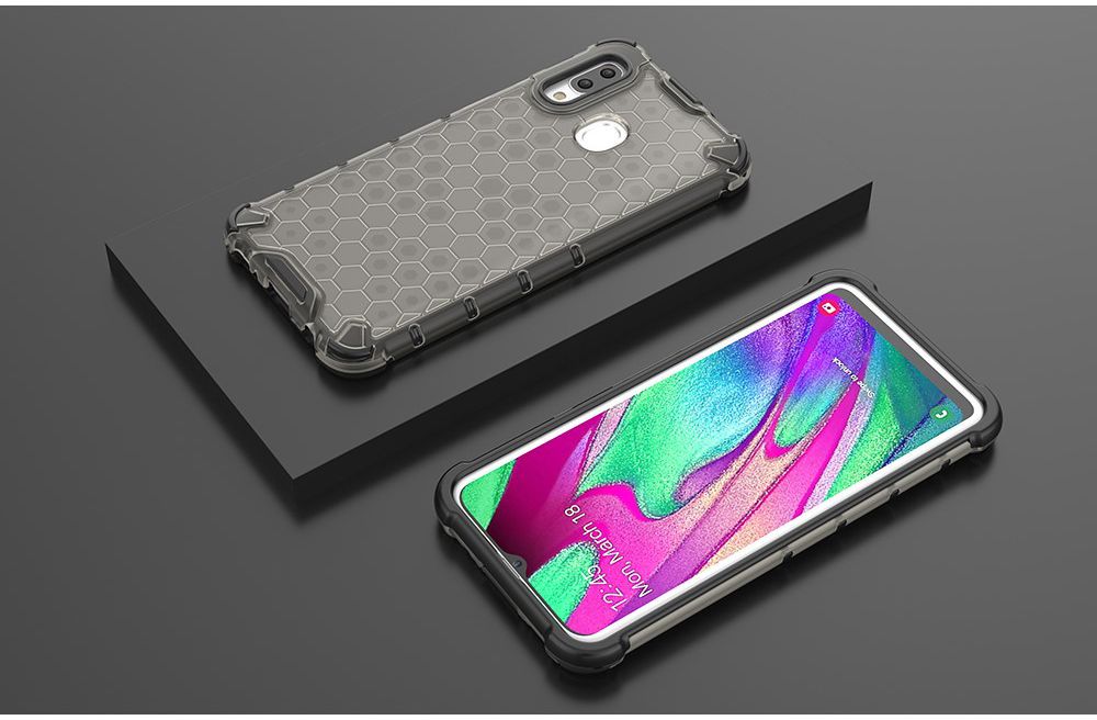 Samsung Galaxy A40 Hybride Honinggraat Hoesje Transparant Zwart afbeelding 3