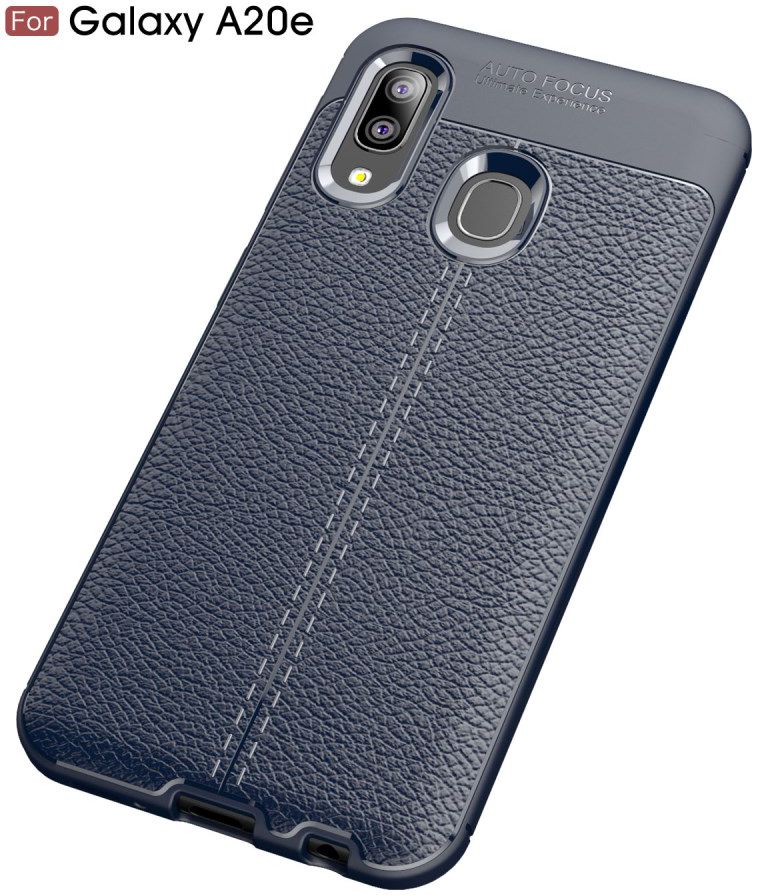 Samsung Galaxy A20E Hoesje TPU met Leren Textuur Blauw afbeelding 2