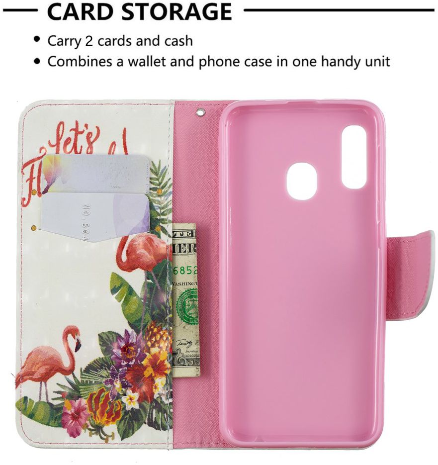 Samsung Galaxy A20E Portemonnee Hoesje met Flamingo Print afbeelding 2