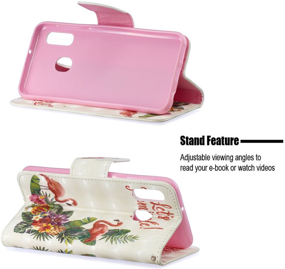 Samsung Galaxy A20E Portemonnee Hoesje met Flamingo Print afbeelding 3