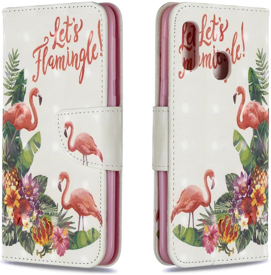 Samsung Galaxy A20E Portemonnee Hoesje met Flamingo Print afbeelding 5