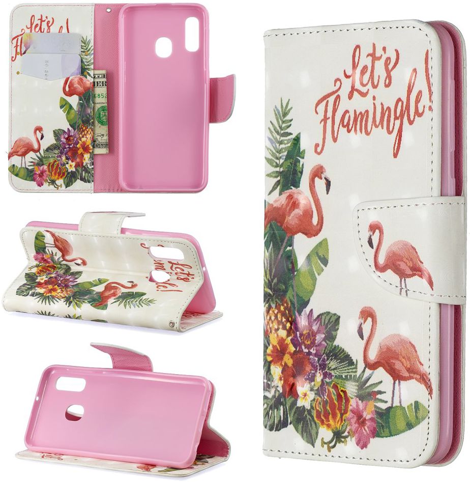Samsung Galaxy A20E Portemonnee Hoesje met Flamingo Print afbeelding 6