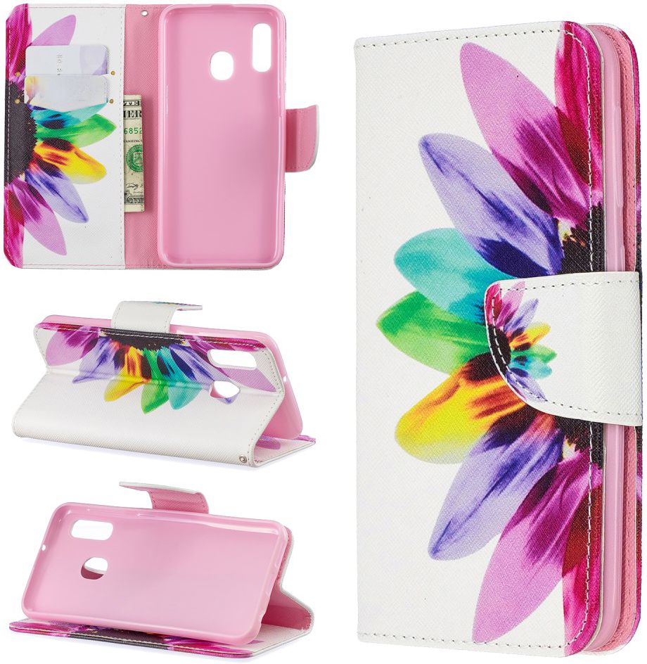 Samsung Galaxy A20E Portemonnee Hoesje met Bloem Print afbeelding 6