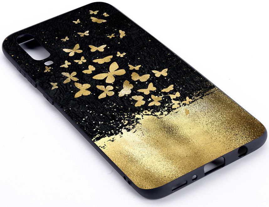 Samsung Galaxy A70 TPU Hoesje met Gouden Vlinder Print afbeelding 3