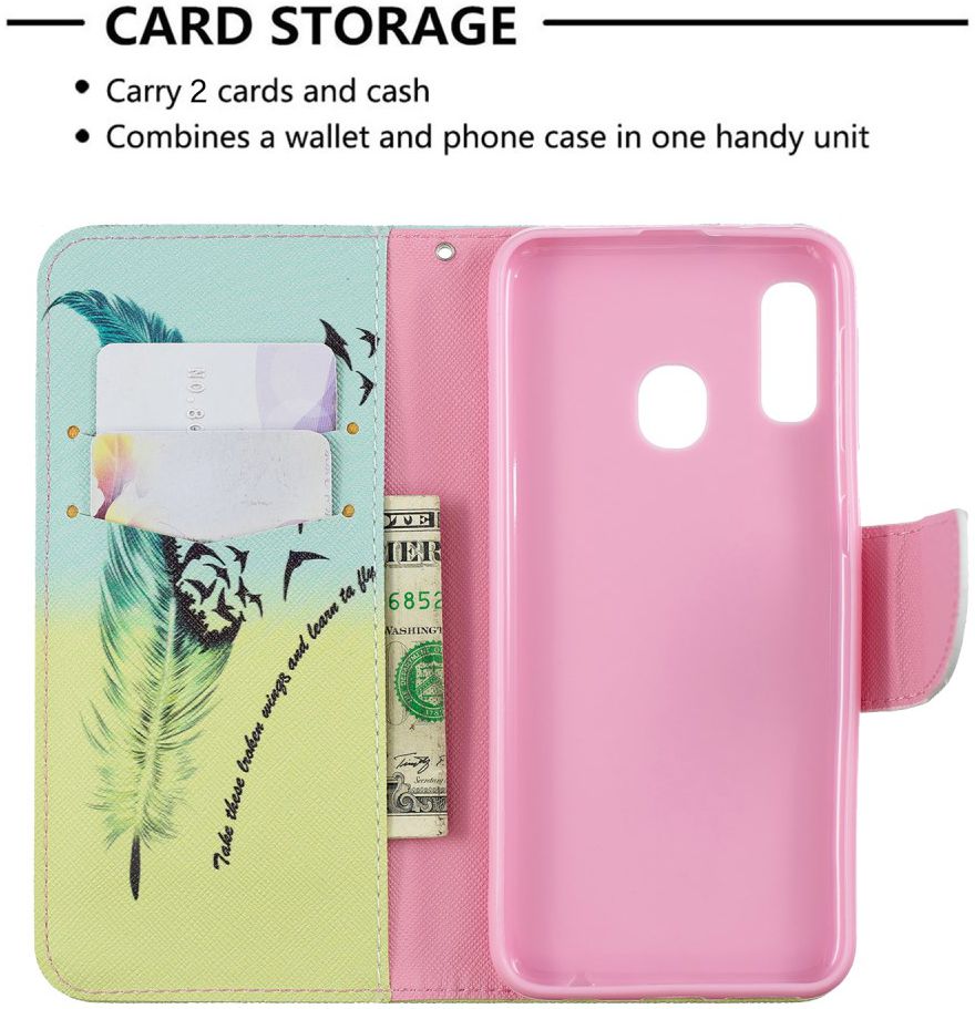 Samsung Galaxy A20E Portemonnee Hoesje met Feather Print afbeelding 2